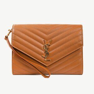 Saint Laurent Dark Natural Grain de Poudre Chevron Matelasse YSL Cassandre Flap